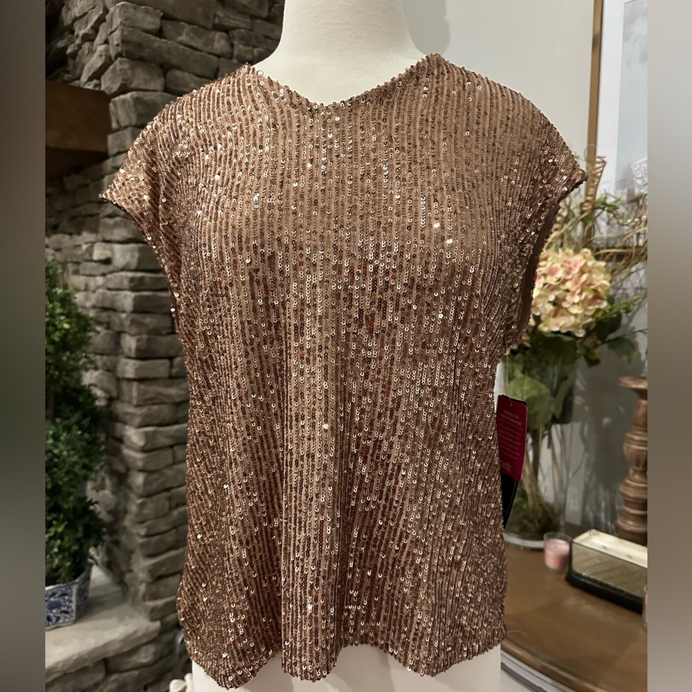 MSK bronze sequin cap sleeve blouse New with tags Size Medium